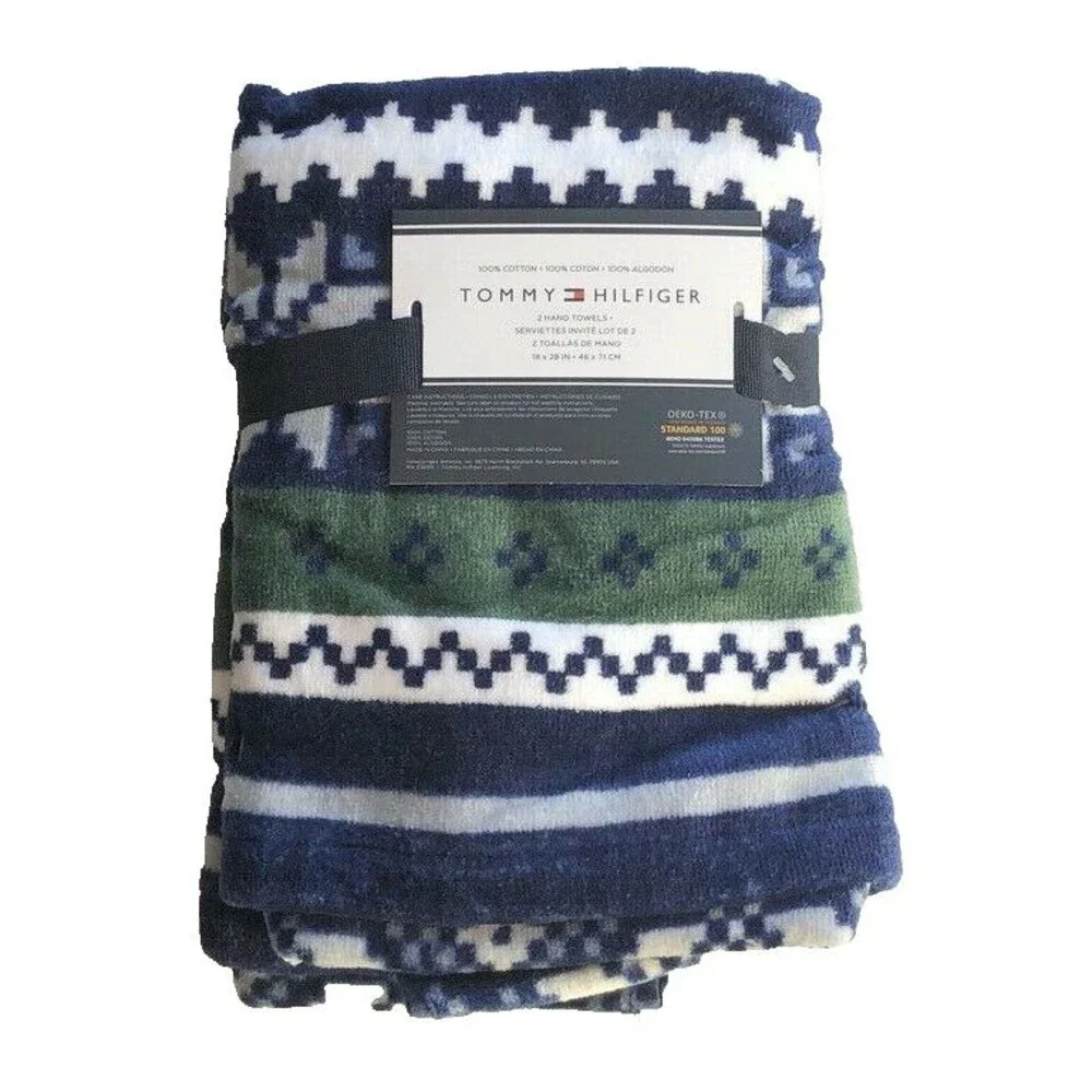 Tommy Hilfiger Christmas Snowflake Hand Towels Bathroom Holiday Stripe Set of 2